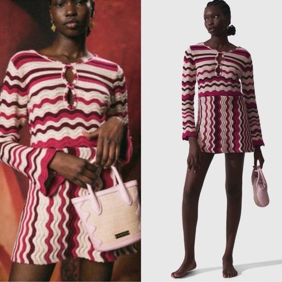 Pink and White Zigzag Mini Dress - Picture 4 of 9